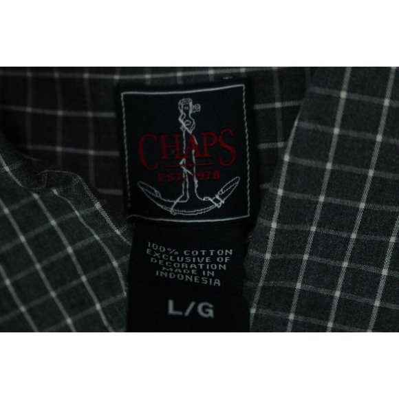 Chaps Mens Gray Checked Long Sleeve Casual Button Down Shirt Size Large - Picture 3 of 3